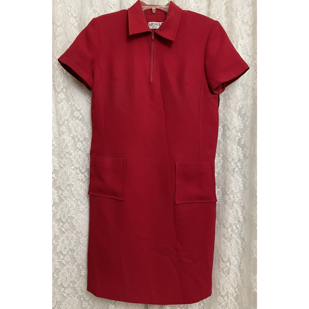 Kasper A.S.L. Women Size 8 Dress Red Short Sleeve